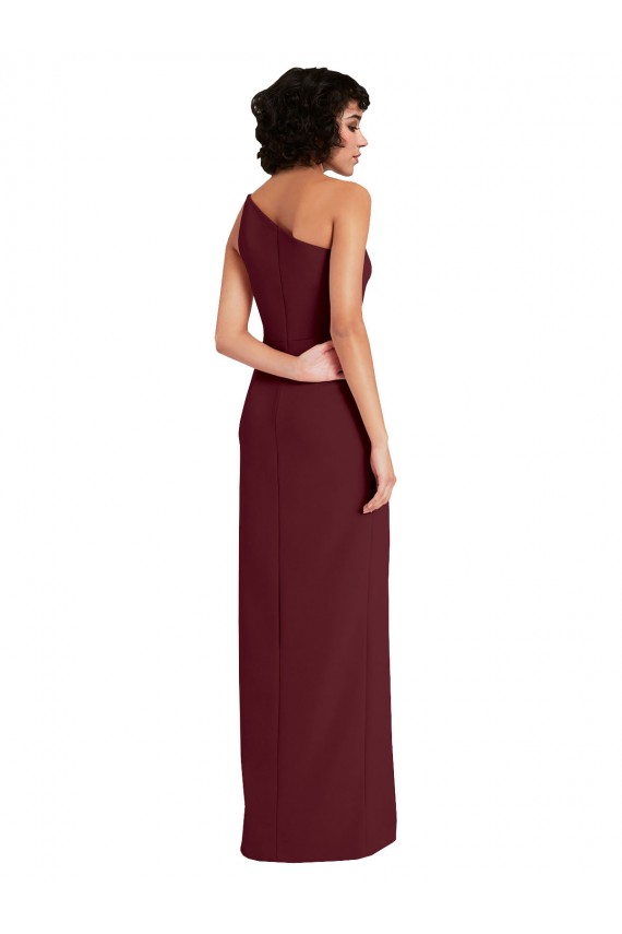 Sleek One Shoulder Long Formal Crepe Bridesmaid Dress / Prom Dress with Daring Slit for Sale