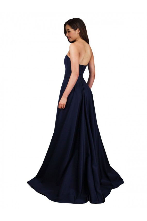 Sweetheart Neckline Low Back Long Formal Crepe Bridesmaid Dress / Prom Dress with Pockets & High Leg Spit for Sale