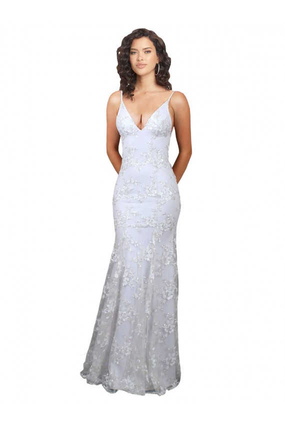 V-Neckline Backless Floral Patterned Sequin Formal Bridesmaid Dress / Prom Dress for Sale