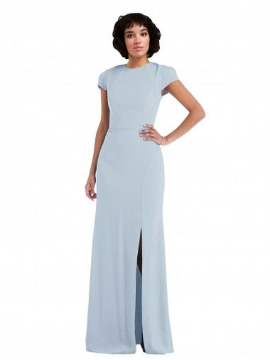 Cap Sleeve Cutout Tie Back Trumpet Bridesmaid Dress for Sale