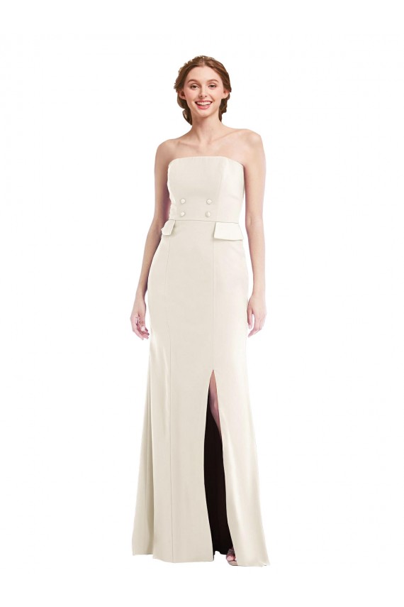 Long Strapless Tuxedo Maxi Bridesmaid Dress / Prom Dress with Front Slit & Pockets for Sale