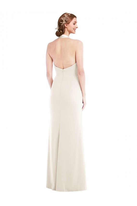 Halter Tuxedo Maxi Bridesmaid Dress / Prom Dress with Front Slit for Sale