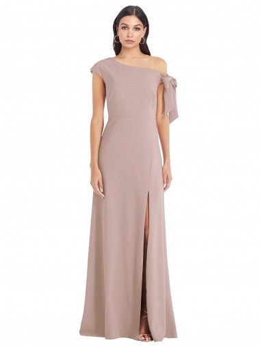Off the Shoulder Tie Detail Maxi Formal Crepe Bridesmaid Dress / Prom Dress with Front Slit for Sale