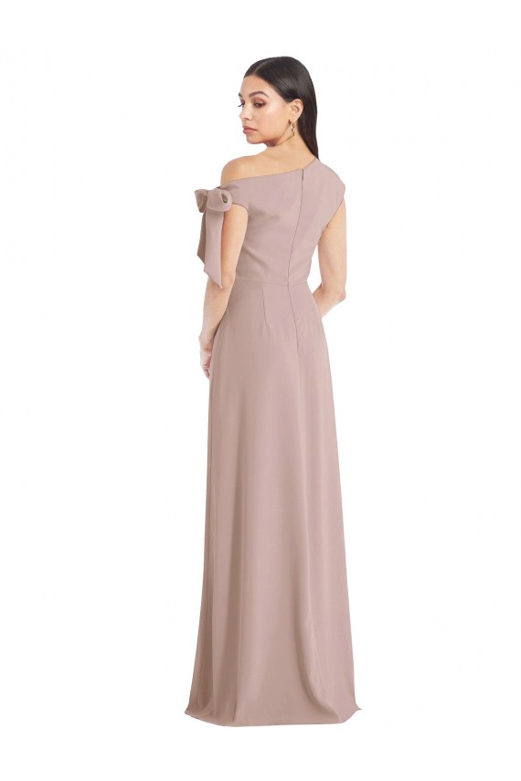 Off the Shoulder Tie Detail Maxi Formal Crepe Bridesmaid Dress / Prom Dress with Front Slit for Sale