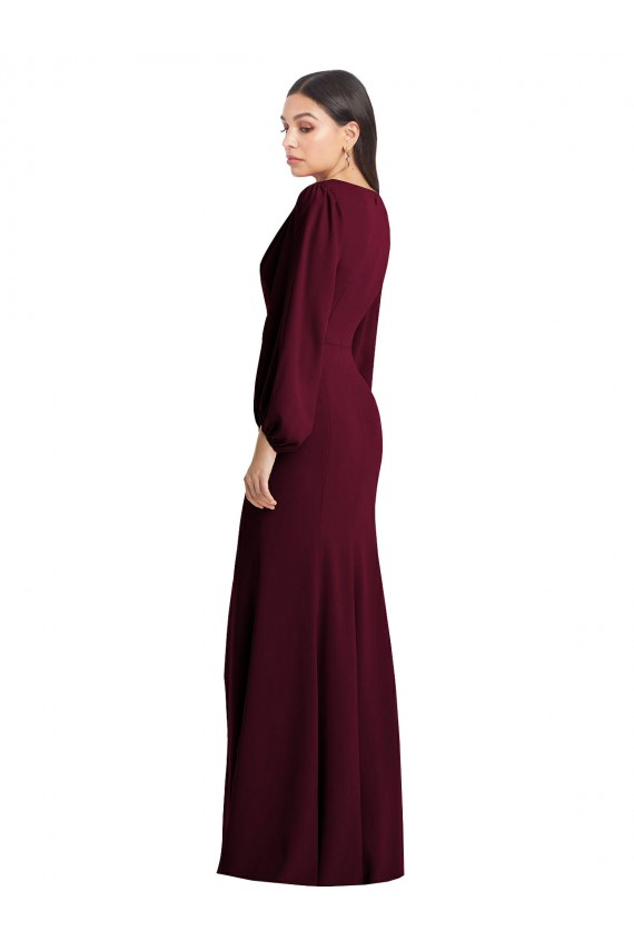 Long Puff Sleeve V-Neck Trumpet Bridesmaid Maxi Dress for Sale