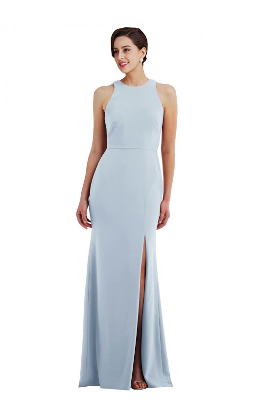Cutout Open Back Halter Maxi Formal Crepe Bridesmaid Dress / Prom Dress with Scarf Tie for Sale