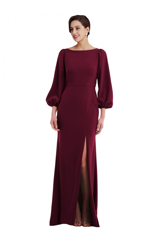 Bishop Sleeve Open Back Trumpet Formal Crepe Bridesmaid Dress / Prom Dress with Scarf Tie for Sale