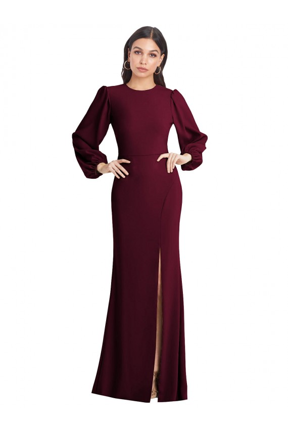 Puff Sleeves Long Maxi Briddesmaid Dress with Cutout Tie Back for Sale