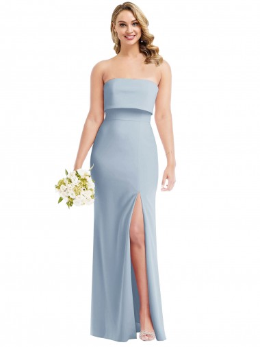 Strapless Overlay Bodice Crepe Maxi Bridesmaid Dress / Prom Dress with Front Slit for Sale