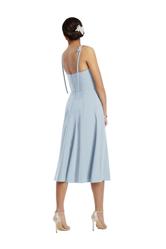 Midi Cocktail Length Bustier Crepe Bridesmaid Dress / Prom Dress with Back Bow Straps for Sale