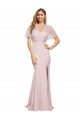 Crepe Long Sweetheart Neckline Formal Bridesmaid Dress / Prom Dress with Tulle Overlay Shoulders for Sale