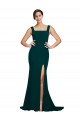 Fitted Square Neck Long Crepe Bridesmaid Dress / Prom Dress with Train and Side Split for Sale