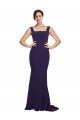Square Neck Long Sweep Train Crepe Bridesmaid Dress / Prom Dress with Thick Straps for Sale