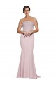 Straight Neck Long Strapless Formal Crepe Bridesmaid Dress / Prom Dress with Soft Tulle Overlay and Small Train for Sale