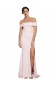 Off Shoulder Long Formal Crepe Bridesmaid Dress / Prom Dress with Straight Neckline and Side Split for Sale