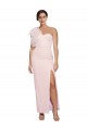 One Shoulder Tulle Overlay Sweetheart Neckline Long Formal Crepe Bridesmaid Drss with Thigh Split for Sale