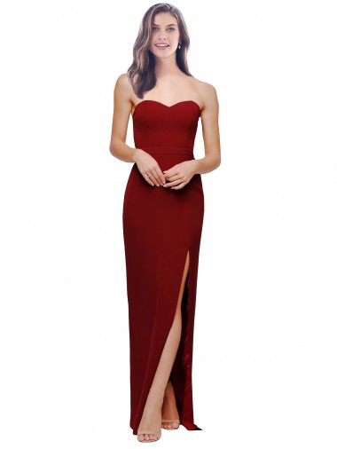 Straight Pencil Skirt Long Sweetheart Formal Crepe Bridesmaid Dress / Prom Dress with High Side Split for Sale