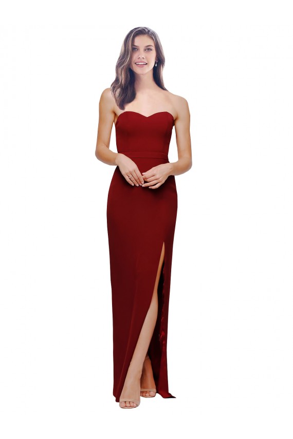 Straight Pencil Skirt Long Sweetheart Formal Crepe Bridesmaid Dress / Prom Dress with High Side Split for Sale