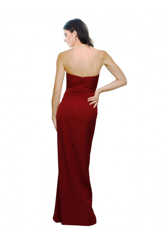 Straight Pencil Skirt Long Sweetheart Formal Crepe Bridesmaid Dress / Prom Dress with High Side Split for Sale