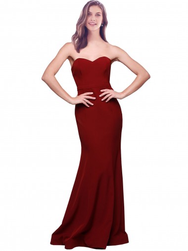 Long Full Length Sweetheart Slim Formal Crepe Bridesmaid Dress / Prom Dress with Strapless Bodice for Sale