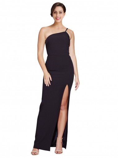 Long Floor Length Formal Crepe Bridesmaid Dress / Prom Dress with Side Split and One Strap for Sale