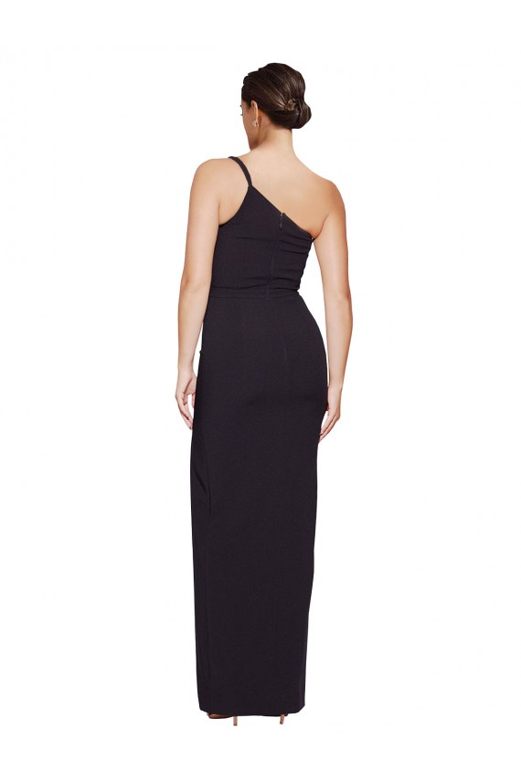 Long Floor Length Formal Crepe Bridesmaid Dress / Prom Dress with Side Split and One Strap for Sale