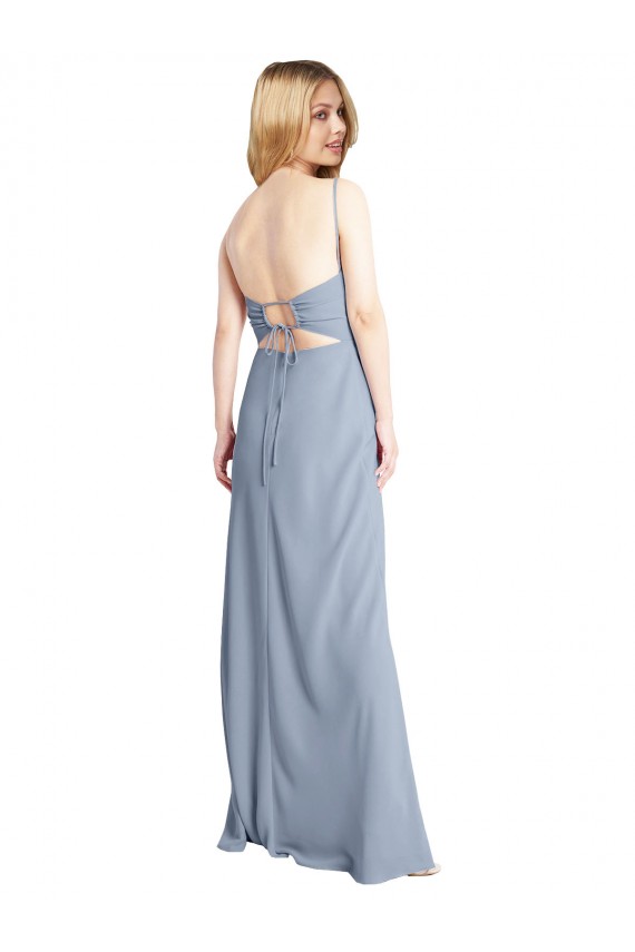 Straight Neckline Crepe Slip Bridesmaid Dress / Prom Dress with Strappy Back for Sale