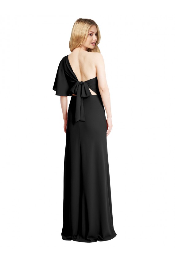 Pleated One Shoulder Flutter Sleeves Slim Formal Crepe Bridesmaid Dress / Prom Dress for Sale