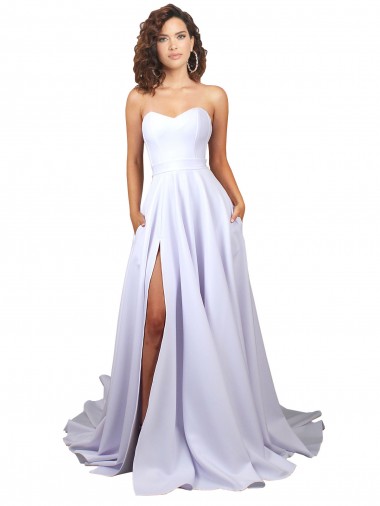 Simple Sweetheart A-Line Long Crepe Beach Wedding Dress with Front Slit for Sale