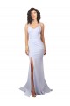 Simple Mermaid V-Neck Long Crepe Beach Wedding Dress with Right Slit for Sale