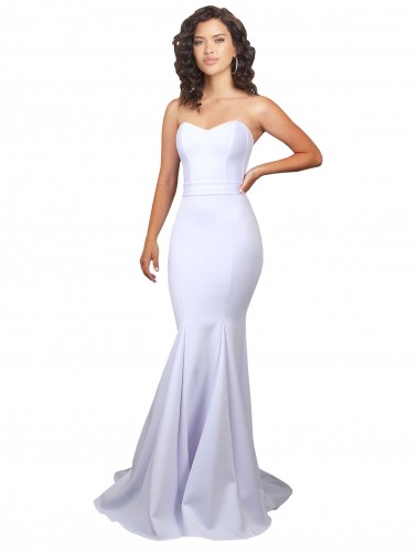 Simple Long Strapless Sweetheart Mermaid Crepe Beach Wedding Dress for Sale