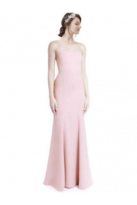 Square Neck Criss Cross Open Back Slim Crepe Bridesmaid Dress / Prom Dress with Spaghetti Straps for Sale