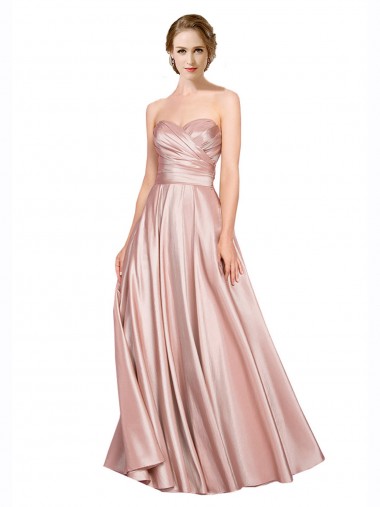 Long Plated Strapless Sweetheat Formal Stretch Satin Bridesmaid Dress / Prom Dress for Sale