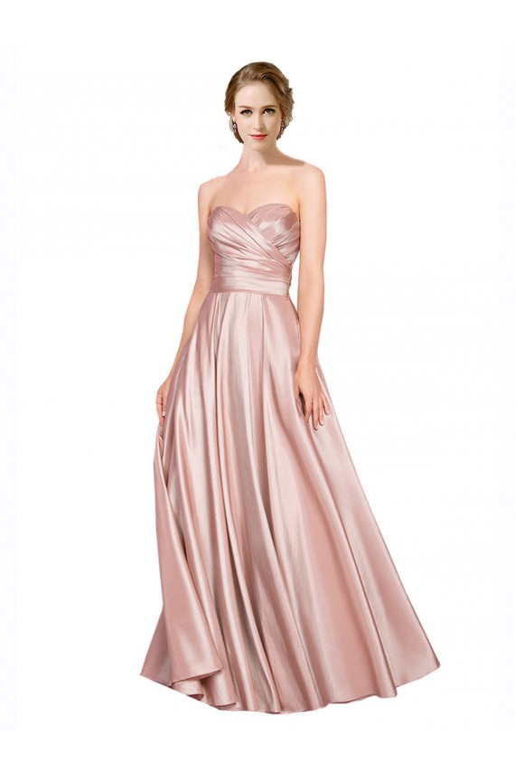 Long Plated Strapless Sweetheat Formal Stretch Satin Bridesmaid Dress / Prom Dress for Sale