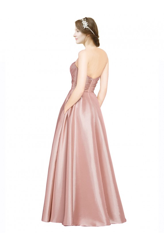 Long Plated Strapless Sweetheat Formal Stretch Satin Bridesmaid Dress / Prom Dress for Sale