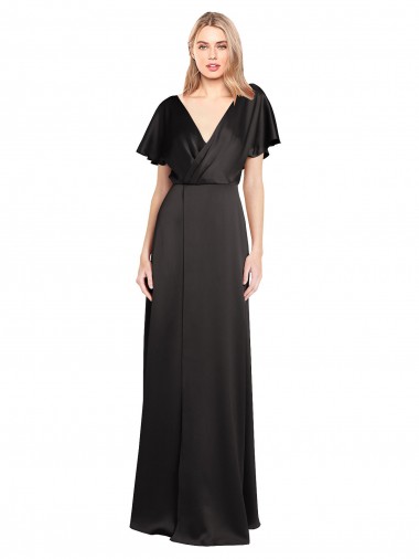 Cap Sleeves Open Back Long Formal Stretch Satin Bridesmaid Dress / Prom Dress for Sale