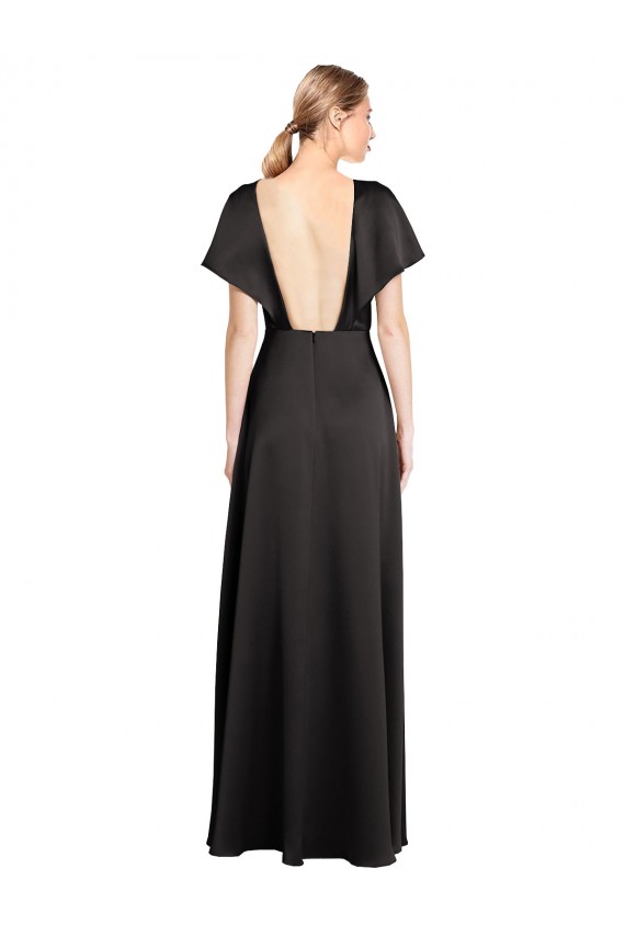Cap Sleeves Open Back Long Formal Stretch Satin Bridesmaid Dress / Prom Dress for Sale