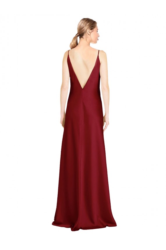 Floor Length Deep V-Back Formal Stretch Satin Bridesmaid Dress / Prom Dress with Front Slit for Sale