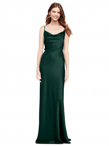 Fitted Cowl Neck Long Formal Stretch Satin Slip Bridesmaid Dress / Prom Dress with V-Back for Sale