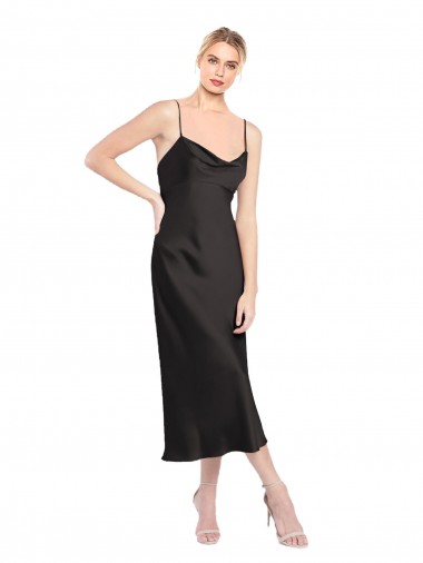 Cowl Neck Midi Length Short Cocktail Formal Stretch Satin Slip Bridesmaid Dress / Prom Dress for Sale