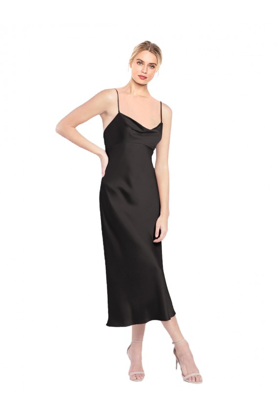 Cowl Neck Midi Length Short Cocktail Formal Stretch Satin Slip Bridesmaid Dress / Prom Dress for Sale