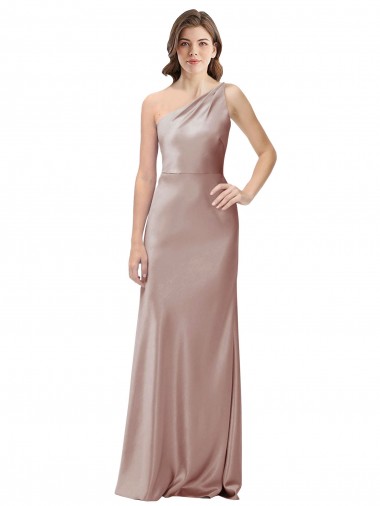 One Shoulder Black-Tie Floor Length Long Formal Stretch Satin Bridesmaid Dress / Prom Dress for Sale