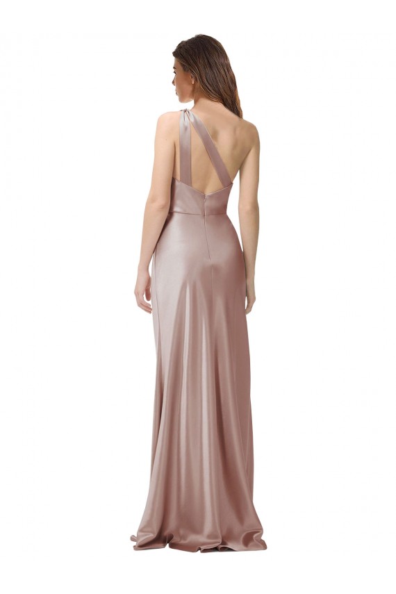 One Shoulder Black-Tie Floor Length Long Formal Stretch Satin Bridesmaid Dress / Prom Dress for Sale