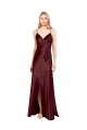 Sleek Spaghetti Straps V-Neck Formal Stretch Satin Bridesmaid Dress / Prom Dress with Center Front Slit for Sale