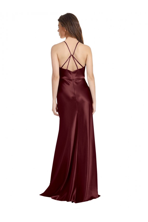 High Neck Halter Long Sleeveless Formal Stretch Satin Bridesmaid Dress / Prom Dress with Strappy Back for Sale
