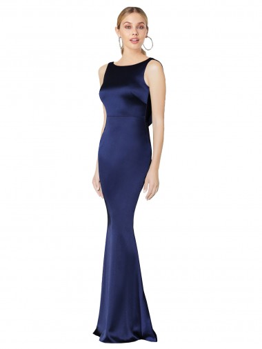 Sheath High Neck Formal Stretch Satin Bridesmaid Dress / Prom Dress Low Back for Sale