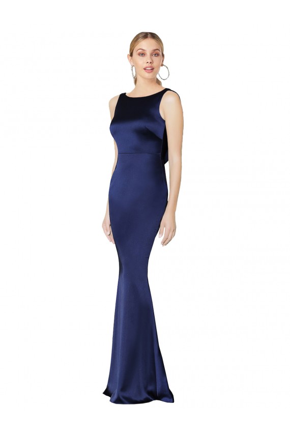 Sheath High Neck Formal Stretch Satin Bridesmaid Dress / Prom Dress Low Back for Sale