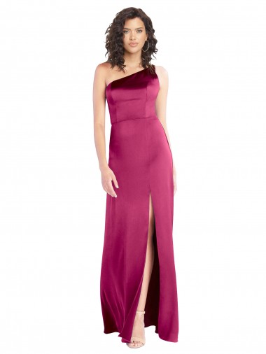 Sleek One Shoulder A-Line Long Formal Stretch Satin Bridesmaid Dress / Prom Dress with Spaghetti Straps Back for Sale