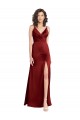 Faux Surplice Neckline Long Slim A-Line Formal Stretch Satin Bridesmaid Dress / Prom Dress for Sale