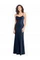 Cowl Neck Long Empire Waist Formal Stretch Satin Bridesmaid Dress with Open Back for Sale